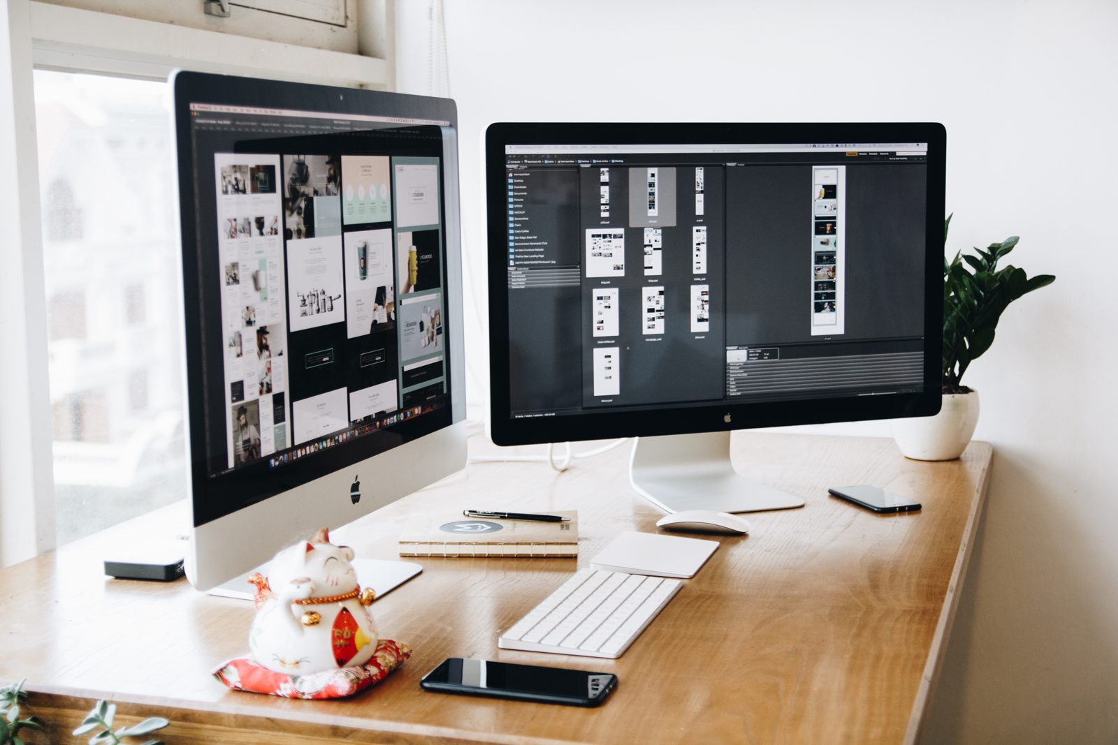 Workstation displaying brand strategy documents and analytics