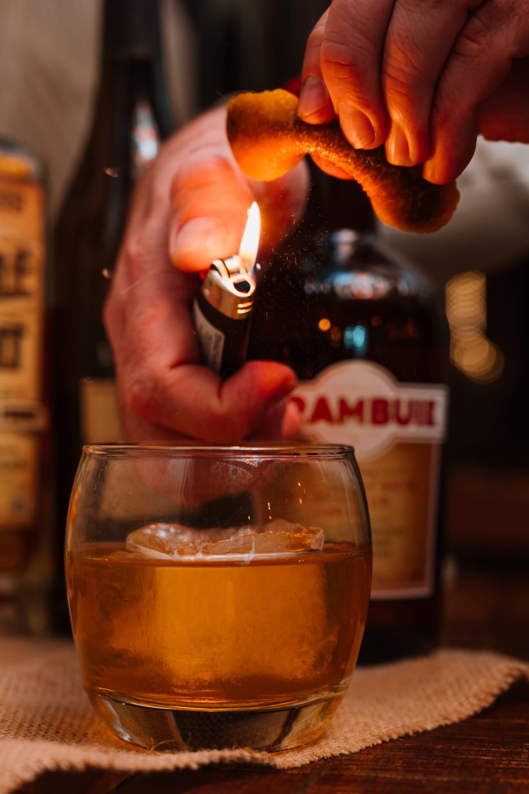 Whiskey served neat in cut crystal glassware